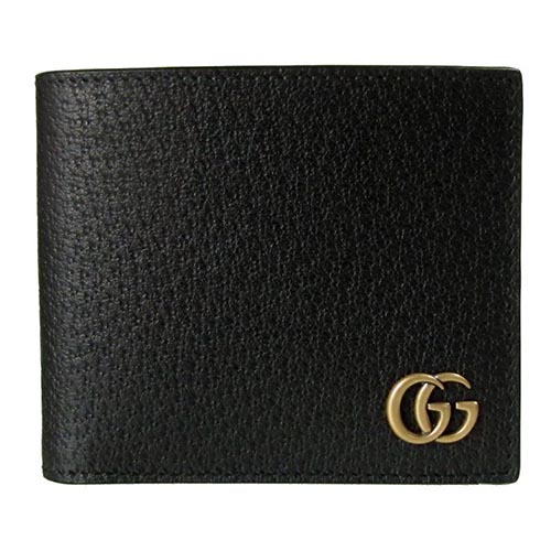 グッチ二つ折り財布 メンズ 札入れ 小銭入れなし GGマーモントダブルG カーフレザー ブラック 428726 DJ20T 1000