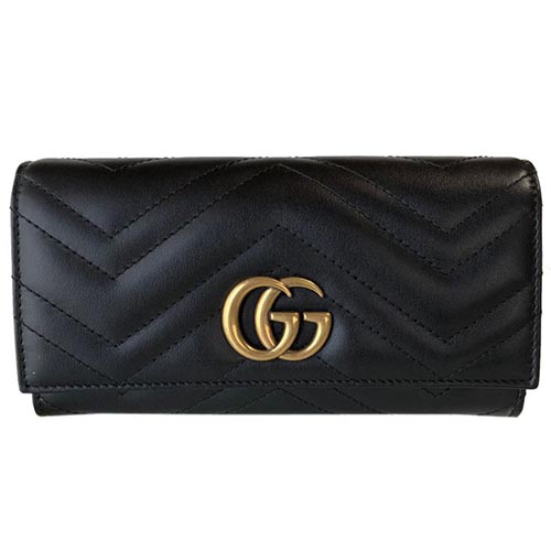 グッチ長財布 GGマーモント コンチネンタルウォレット ダブルG パスケース付き ブラック 546577 DTD1T 1000
