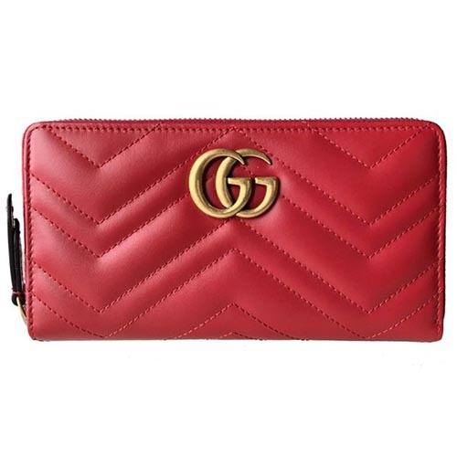 グッチ GUCCI 長財布 ラウンドファスナー GGマーモント ハイビスカスレッド シェブロン キルティング レザー 443123 DTD1T 6433