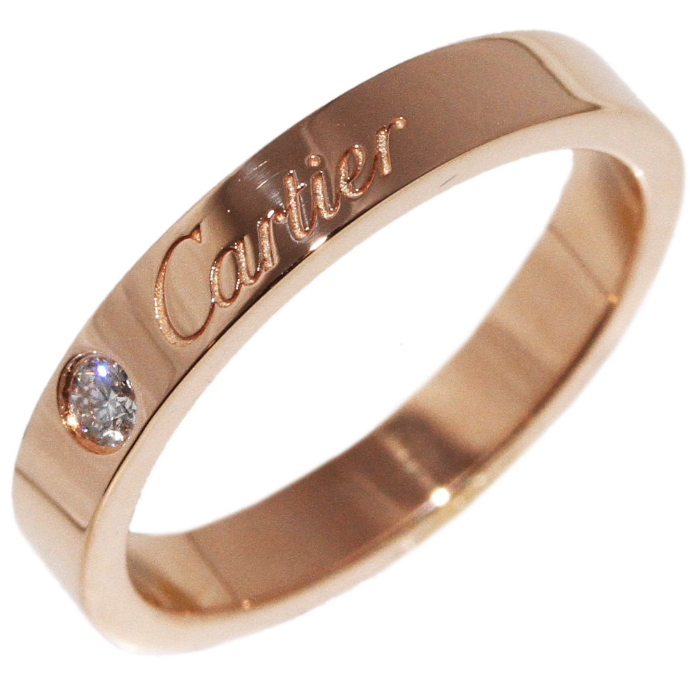 Cartier カルティエ  K18PG ダイヤ1P 0.03ct  エングレーブドリング 幅3ミリ  指輪 リング  B40864
