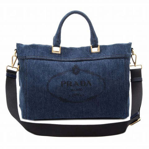 プラダ DENIMロゴプリントキャンバストートバッグ BN2069 DENIM AVIO