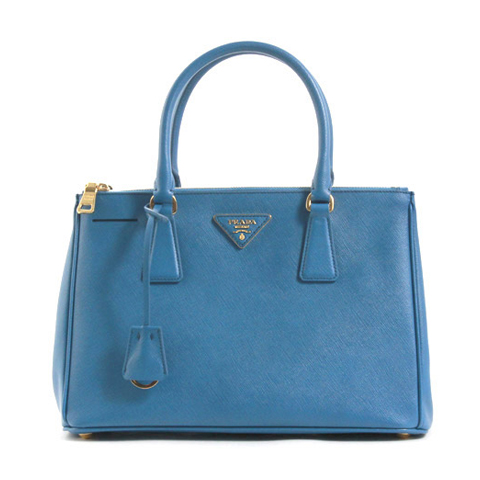 プラダ PRADA SAFFIANO LUX 三角ロゴプレート ハンドバッグ コバルトブルー＆ゴールド BN1801