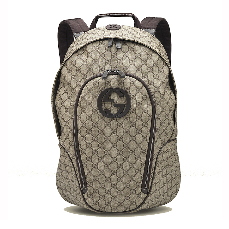 GUCCI(グッチ) リュックサック GG柄 ダブルG ベージュ×ダークブラウン PVC(塩化ビニール)×レザー 223705 KGDAX 8588