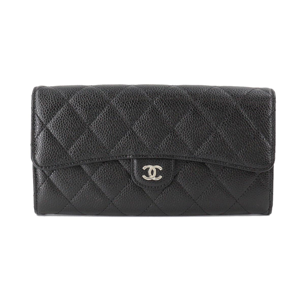シャネル CHANEL マトラッセ 二つ折り 長財布 キャビアスキン ブラック A80758