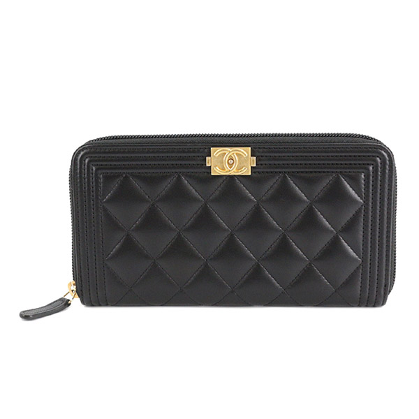 シャネル CHANEL ボーイシャネル ロング ジップ ウォレット ラウンドファスナー 長財布 レザー ブラック A80288