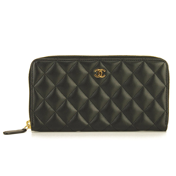 シャネル CHANEL マトラッセ ラウンドファスナー 長財布 ラムスキン 黒 ブラック A50097