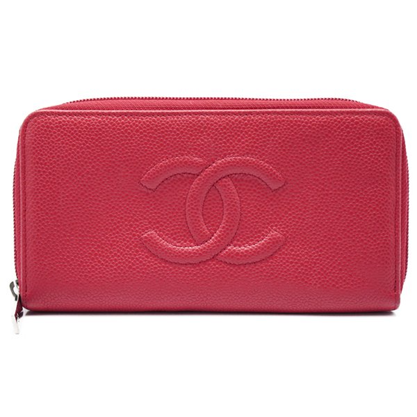CHANEL シャネル A50071 ラウンドファスナー長財布 キャビアスキン レッド