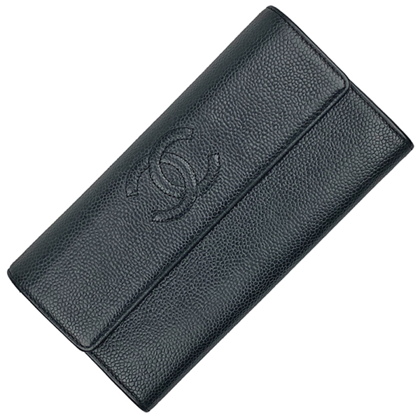 シャネル CHANEL ココマーク 二つ折り ウォレット 長財布 キャビアスキン レディース A50070