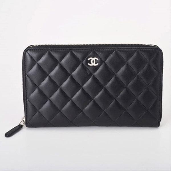 CHANEL シャネル　ラウンドファスナー長財布 オーガナイザータイプ マトラッセライン ラムスキン ブラック A48982