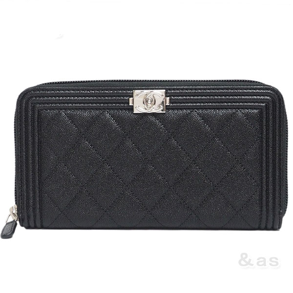 シャネル財布 ボーイシャネル ジップウォレット ラウンドファスナー 黒/SV A80288 CHANEL