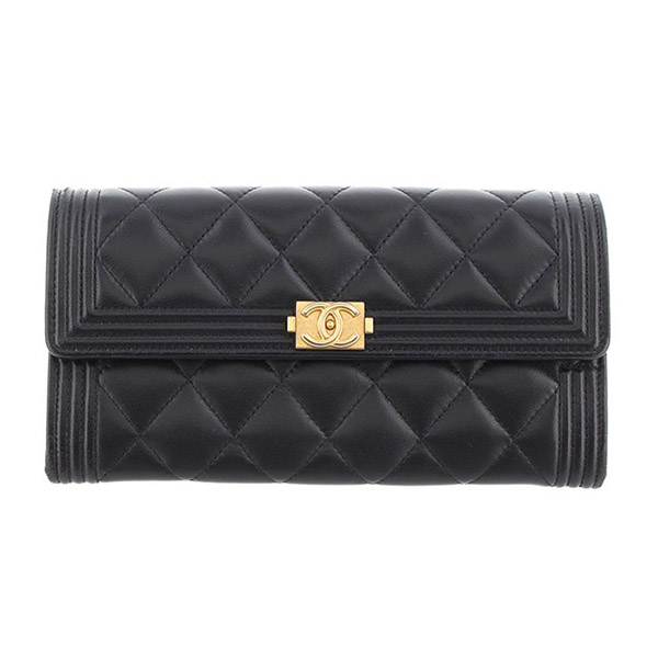 シャネル CHANEL ボーイシャネル ラムスキン 黒 ブラック ゴールド金具 A80286 財布