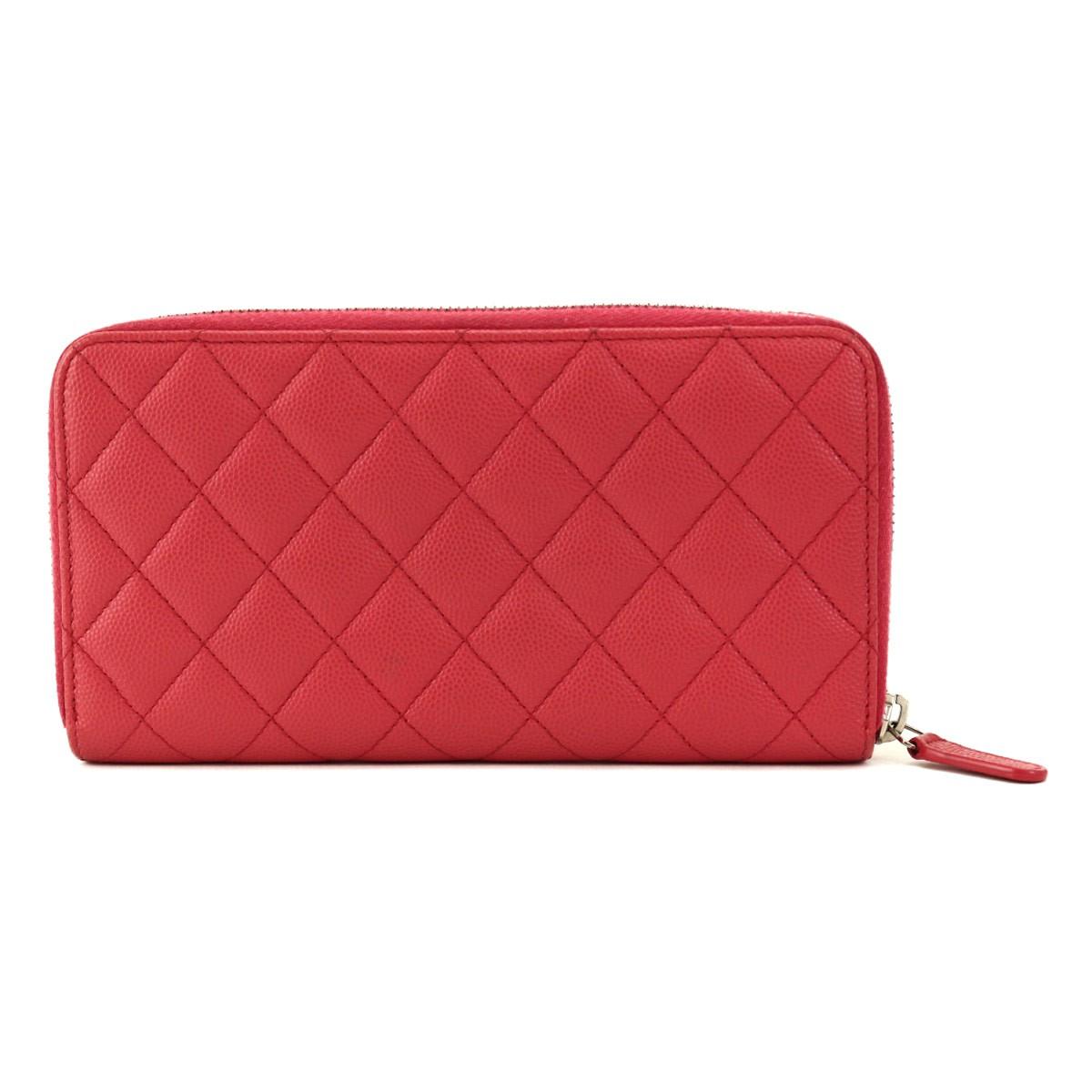 シャネル CHANEL マトラッセ ラウンドファスナー 長財布 キャビアスキン ピンク A50097