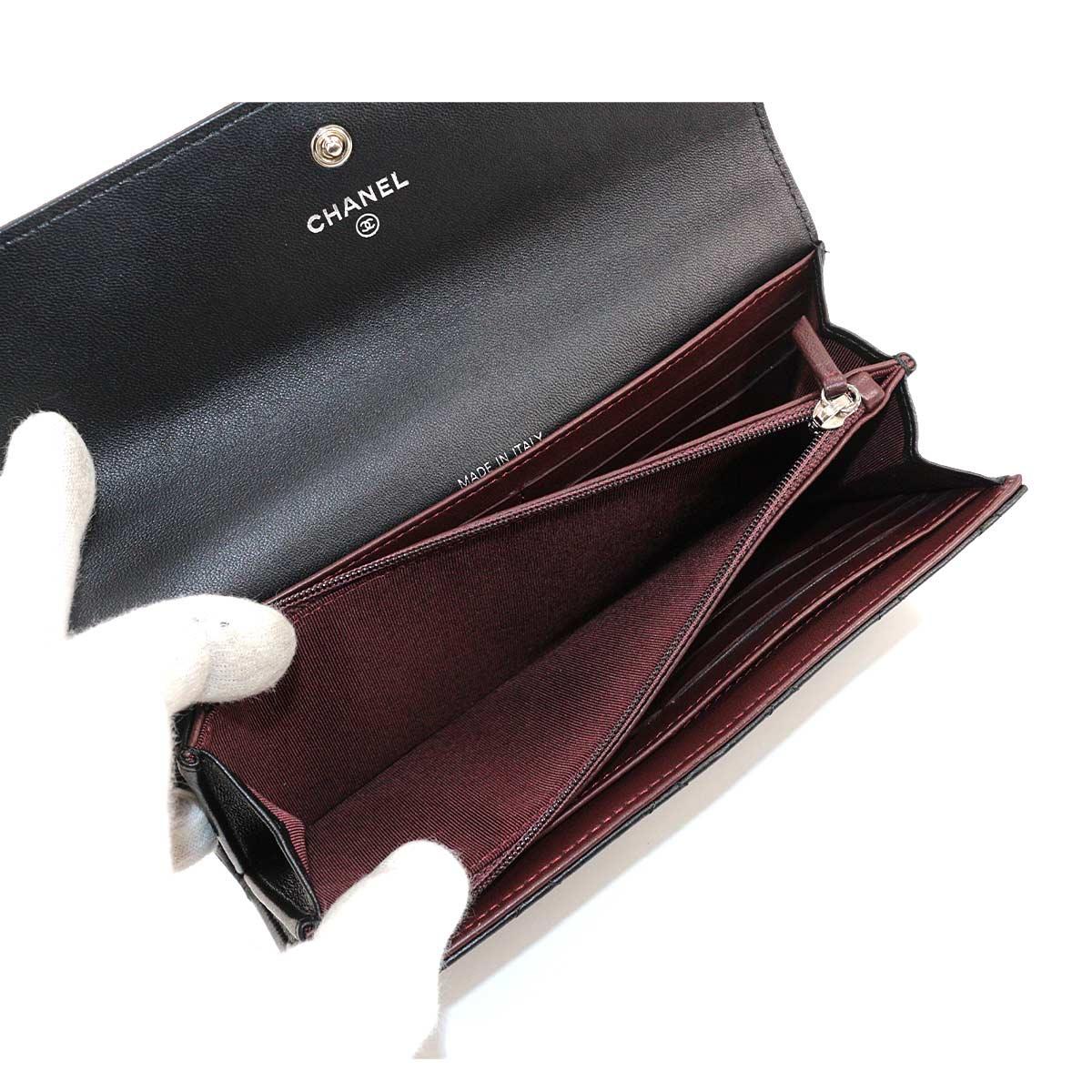 シャネル CHANEL マトラッセ 二つ折り 長財布 レザー ブラック A50096 シルバー 金具