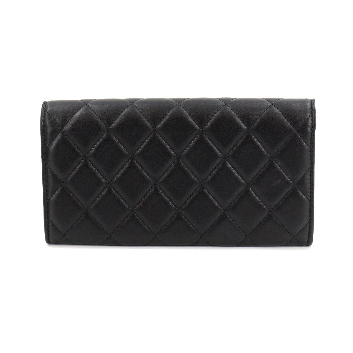 シャネル CHANEL マトラッセ 二つ折り 長財布 レザー ブラック A50096 シルバー 金具