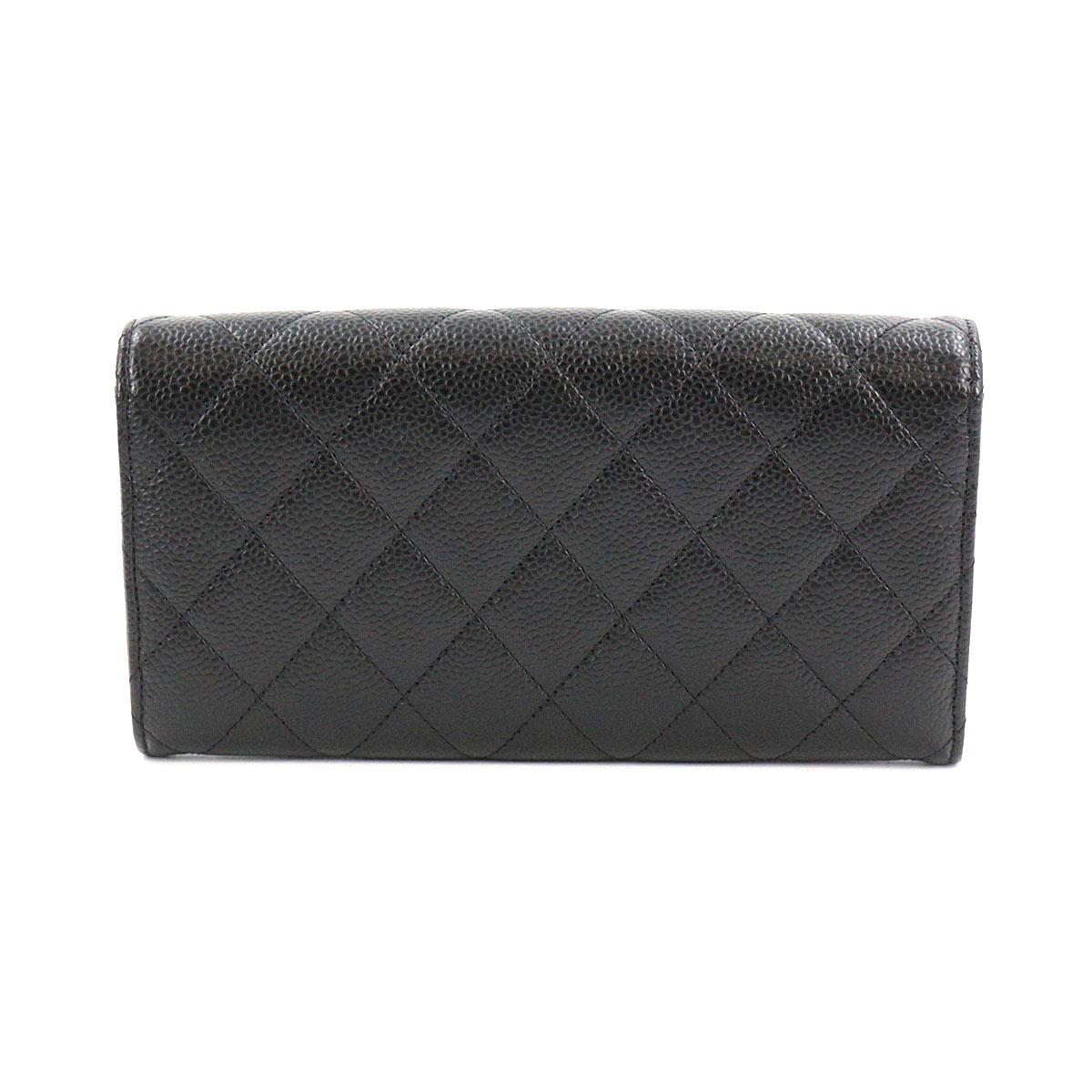 シャネル CHANEL マトラッセ 二つ折り 長財布 キャビアスキン ブラック A80758