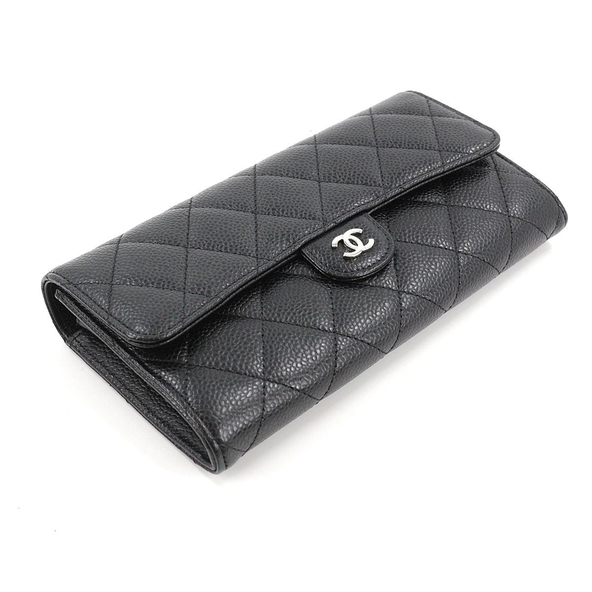 シャネル CHANEL マトラッセ 二つ折り 長財布 キャビアスキン ブラック A80758