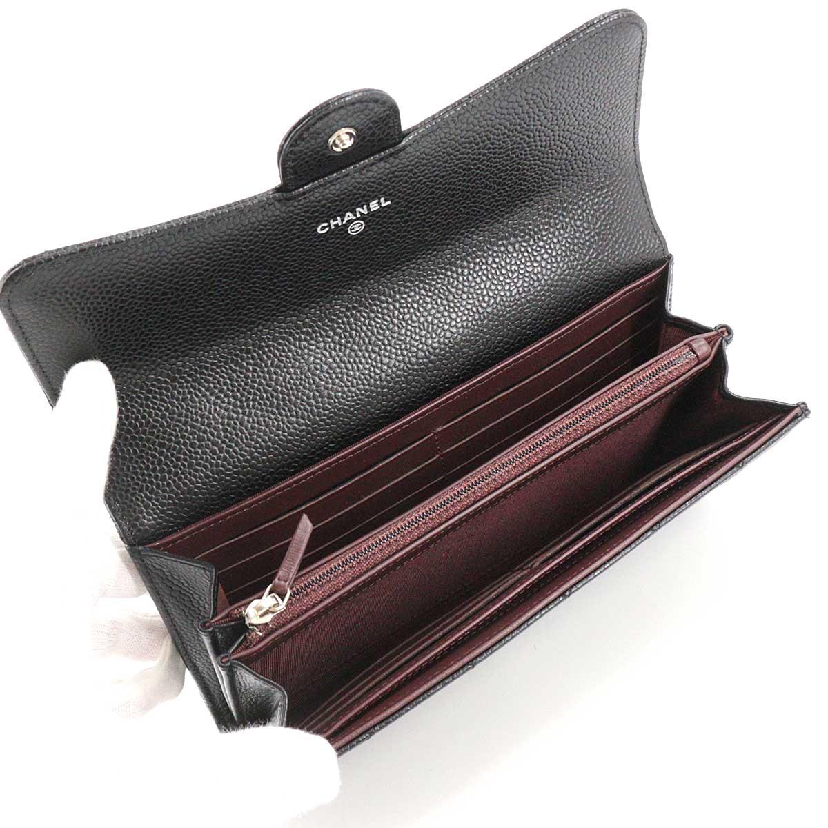 シャネル CHANEL マトラッセ 二つ折り 長財布 キャビアスキン ブラック A80758