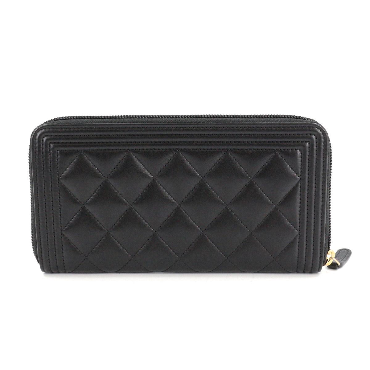 シャネル CHANEL ボーイシャネル ロング ジップ ウォレット ラウンドファスナー 長財布 レザー ブラック A80288