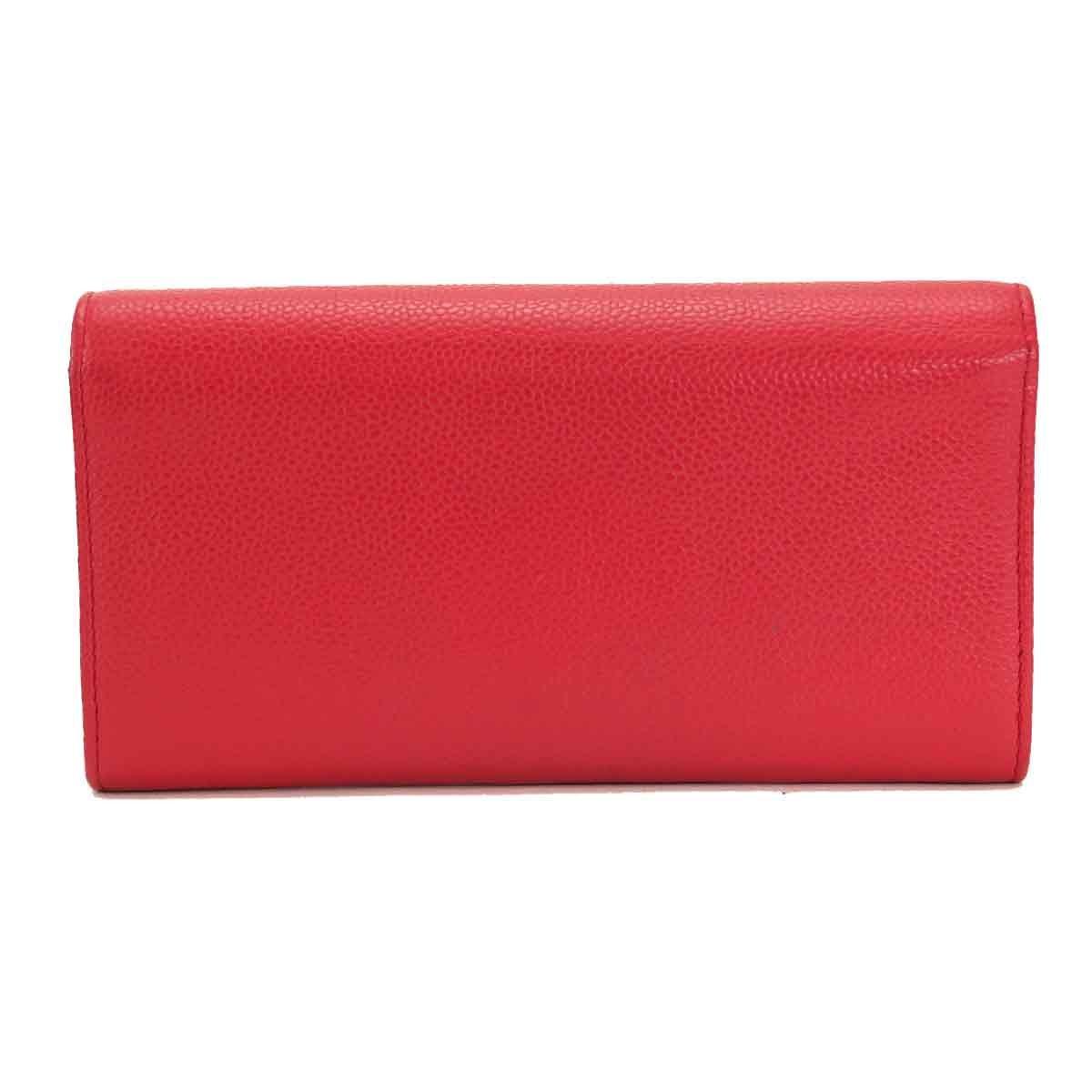 シャネル CHANEL キャビアスキン 二つ折り 長財布 レザー レッド A50070 シルバー 金具
