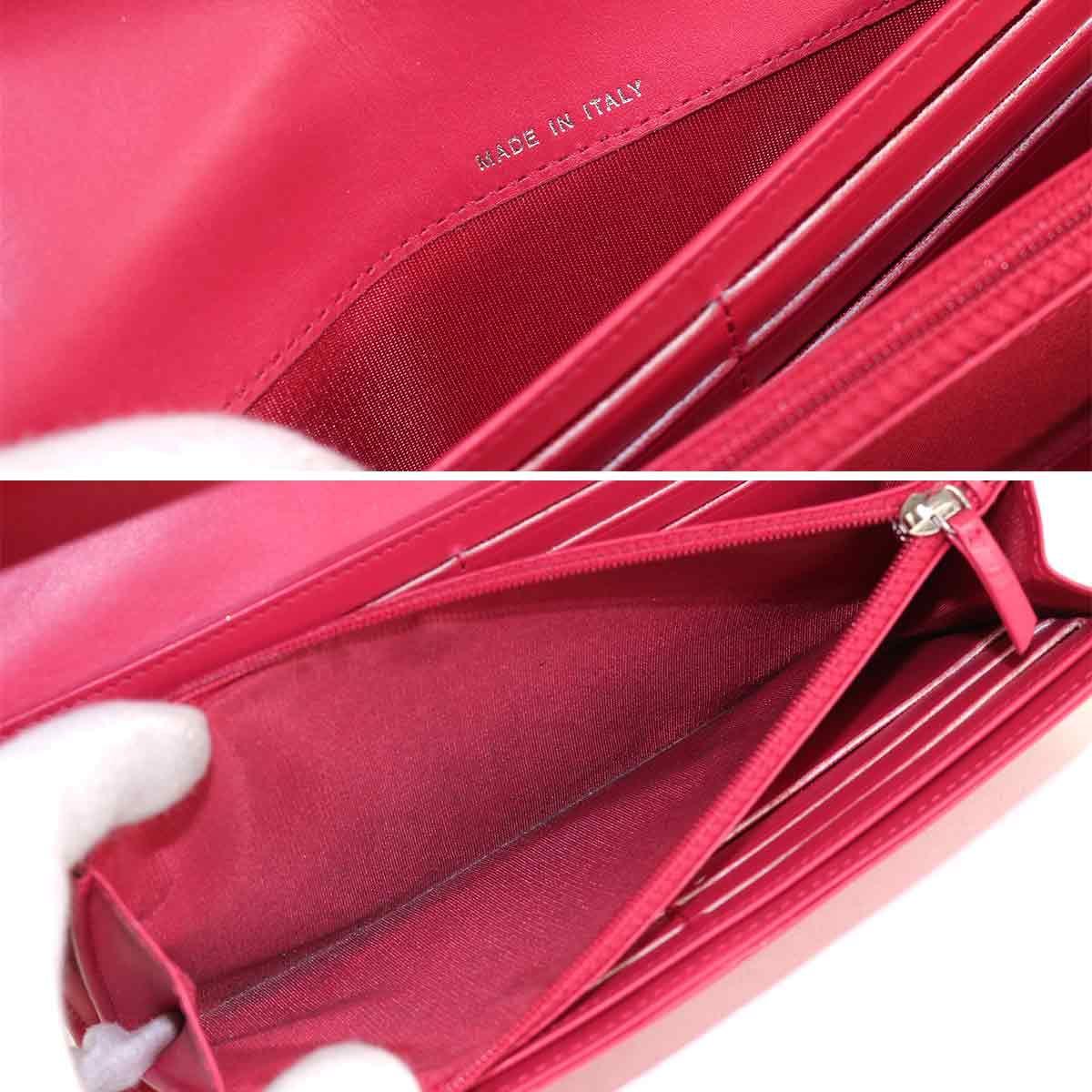 シャネル CHANEL キャビアスキン 二つ折り 長財布 レザー レッド A50070 シルバー 金具