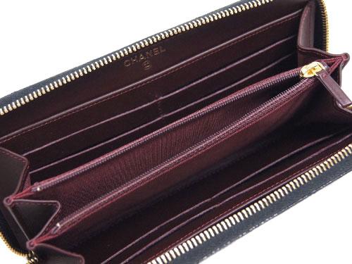 シャネル財布　A50097　ラウンドファスナー　長財布　CC　ココ　クラシック　マトラッセ　キャビアスキン　ブラックｘボルドー　ゴールド金具