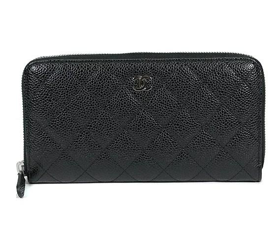 シャネル CHANEL 財布 長財布 ラウンドファスナー長財布 キャビアスキン マトラッセ ブラック シルバー金具 A50097 レディース