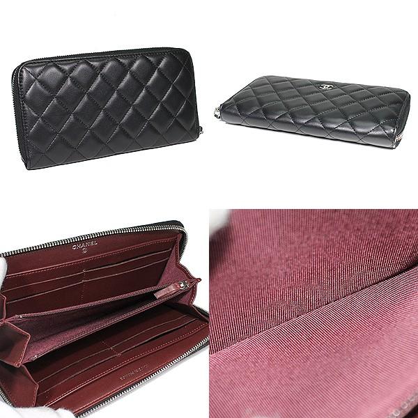 シャネル CHANEL 財布 長財布 ラウンドファスナー長財布 ラムスキン マトラッセ ブラック シルバー金具 A50097 レディース