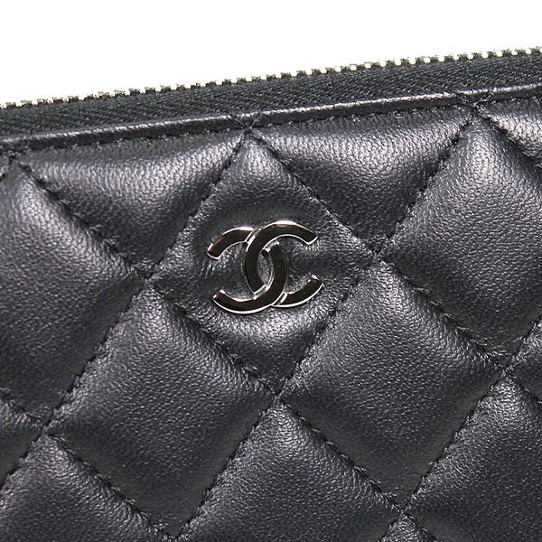 シャネル CHANEL 財布 長財布 ラウンドファスナー長財布 ラムスキン マトラッセ ブラック シルバー金具 A50097 レディース