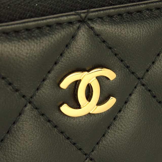シャネル CHANEL マトラッセ ラウンドファスナー 長財布 ラムスキン 黒 ブラック A50097