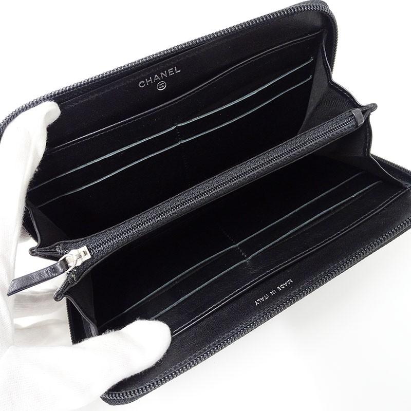 シャネル CCロゴ ラウンドファスナー ロングウォレット シルバー金具 ココマーク A50071