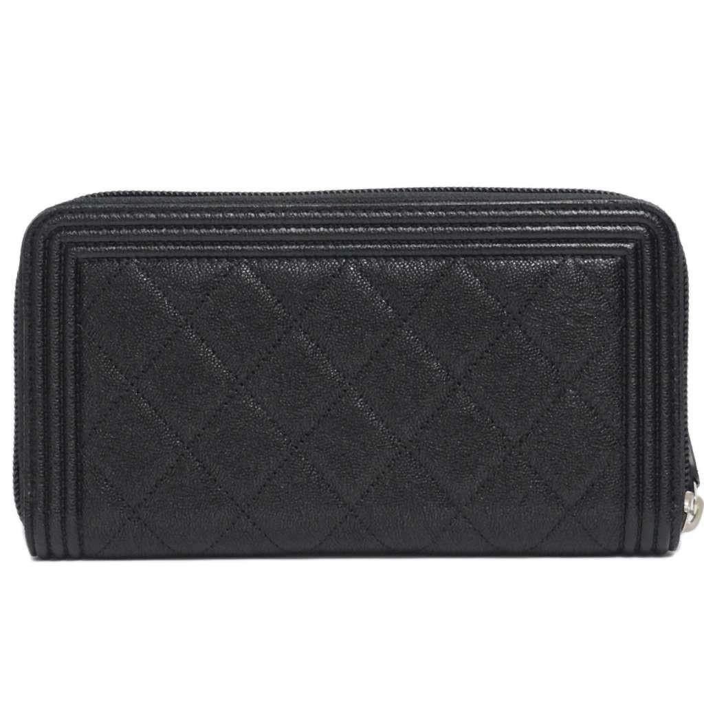 シャネル財布 ボーイシャネル ジップウォレット ラウンドファスナー 黒/SV A80288 CHANEL