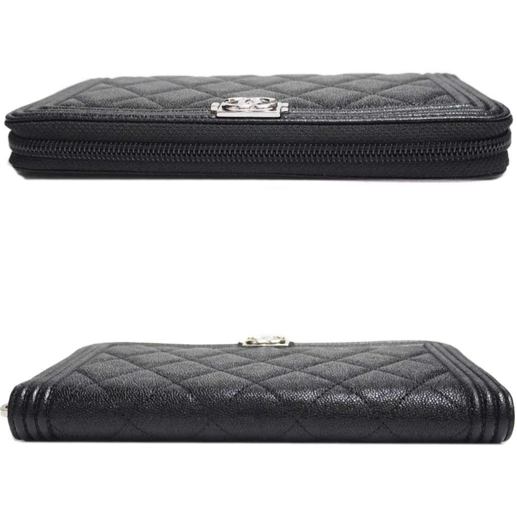 シャネル財布 ボーイシャネル ジップウォレット ラウンドファスナー 黒/SV A80288 CHANEL