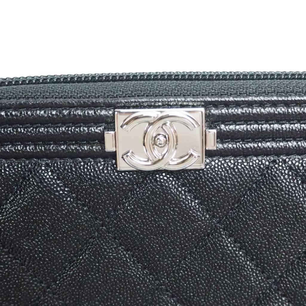 シャネル財布 ボーイシャネル ジップウォレット ラウンドファスナー 黒/SV A80288 CHANEL