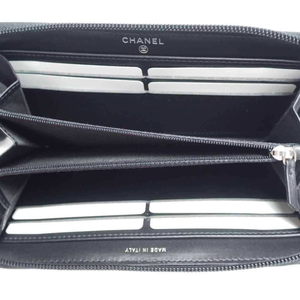 シャネル財布 ボーイシャネル ジップウォレット ラウンドファスナー 黒/SV A80288 CHANEL