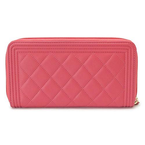 シャネル 長財布 CHANEL 財布 ラウンドファスナー ボーイシャネル マトラッセ キルティング レザー ピンク BOY CHANEL A80288 Y33062 3B811