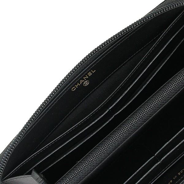 シャネル ラウンドファスナー 長財布 ボーイシャネル マトラッセ キャビアスキン レザー ブラック ヴィンテージ金具A80288