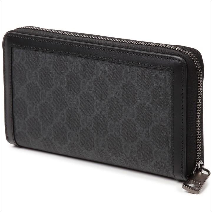 グッチ財布 GUCCI ラウンドファスナー長財布 GGスプリーム メンズ レディース グレー×ブラック 322147-KGDHR-1078
