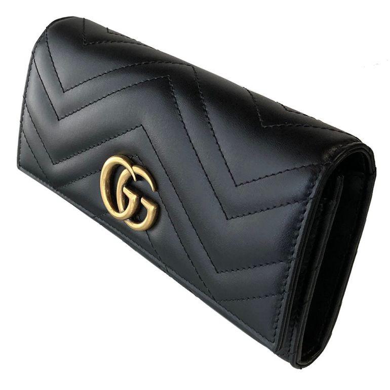 グッチ長財布 GGマーモント コンチネンタルウォレット ダブルG パスケース付き ブラック 546577 DTD1T 1000