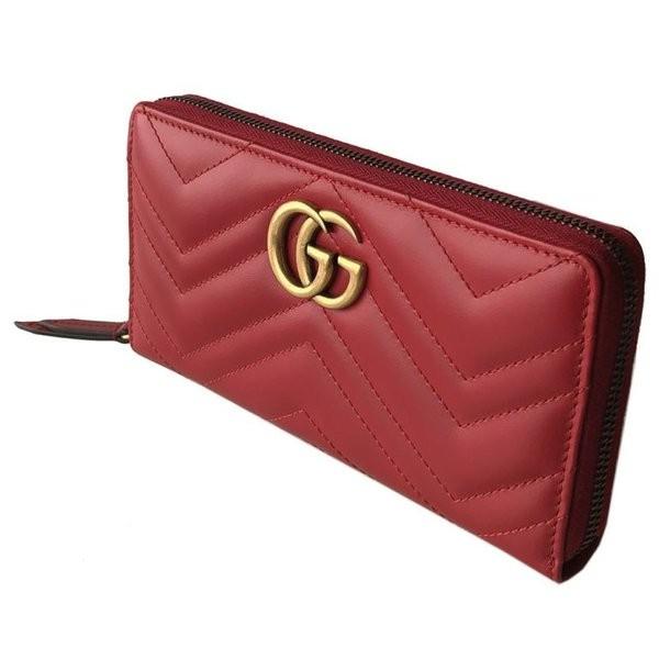 グッチ GUCCI 長財布 ラウンドファスナー GGマーモント ハイビスカスレッド シェブロン キルティング レザー 443123 DTD1T 6433