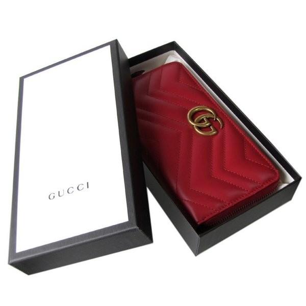 グッチ GUCCI 長財布 ラウンドファスナー GGマーモント ハイビスカスレッド シェブロン キルティング レザー 443123 DTD1T 6433