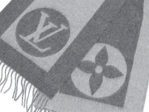 ルイヴィトン LOUIS VUITTON M74205 マフラー エシャルプ・カーディフ グリ グレーxライトグレー