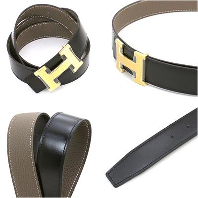 エルメスベルト HERMES エルメス レザーベルト メンズ　レザーシルバーンゴールドンバックル he-be-6811