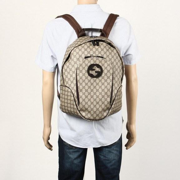GUCCI(グッチ) リュックサック GG柄 ダブルG ベージュ×ダークブラウン PVC(塩化ビニール)×レザー 223705 KGDAX 8588