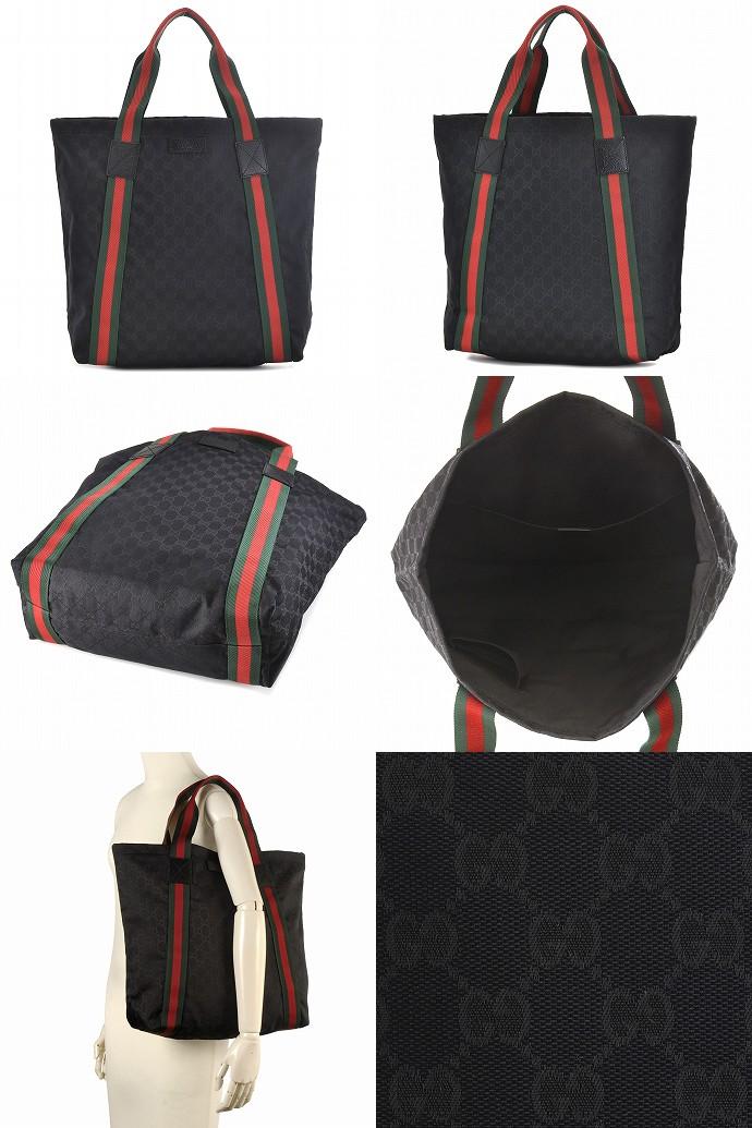 グッチ GUCCI トートバッグ 189669 F4FOR 1060　ウェビングライン GG柄キャンバス×レザー ブラック