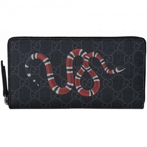 グッチ GUCCI 長財布 メンズ レディース ラウンドファスナー キングスネーク プリント GGスプリーム ジップアラウンド ブラック×グレー 451273 K561N 1058