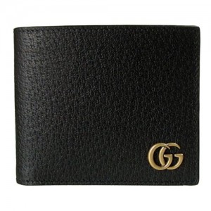 グッチ二つ折り財布 メンズ 札入れ 小銭入れなし GGマーモントダブルG カーフレザー ブラック 428726 DJ20T 1000
