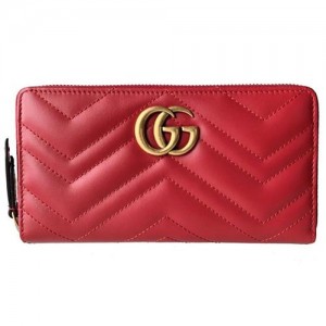 グッチ GUCCI 長財布 ラウンドファスナー GGマーモント ハイビスカスレッド シェブロン キルティング レザー 443123 DTD1T 6433