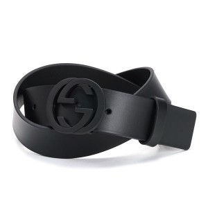 グッチベルト インターロッキング ダブルGバックル マットブラック  368186 BGH0V 1000 GUCCI メンズ