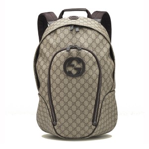 GUCCI(グッチ) リュックサック GG柄 ダブルG ベージュ×ダークブラウン PVC(塩化ビニール)×レザー 223705 KGDAX 8588