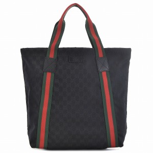 グッチ GUCCI トートバッグ 189669 F4FOR 1060　ウェビングライン GG柄キャンバス×レザー ブラック